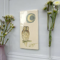 Handmade Tawny Owl and Moon Wall art tile