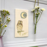 Handmade Tawny Owl and Moon Wall art tile