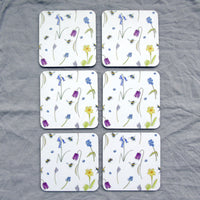 Set of Six Spring Flower and Bee Melamine Coasters