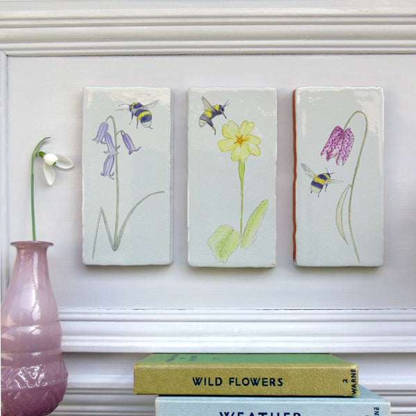 spring flower and bees ceramic tile Wall Art