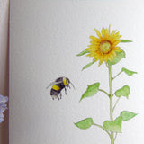 Sunflower and Bee A5 Giclée Fine Art Print