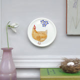 Red hen and forget me not mini wall plate