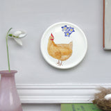 Red hen and forget me not mini wall plate